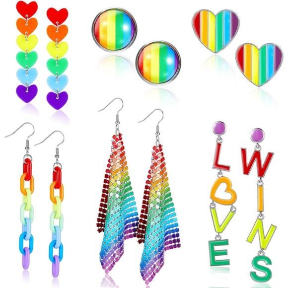 6 Pairs Rainbow Earrings Pride |  Earrings Rainbow - Picture 1 of 8